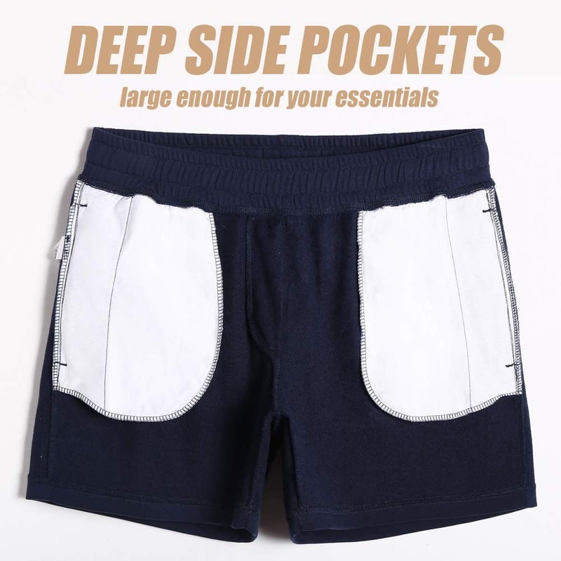 maamgic Mens Athletic Gym Shorts 5.5" Elastic Waist Casual Pajama Pocket Jogger Men Workout Short Pants Navy Large - Image 4